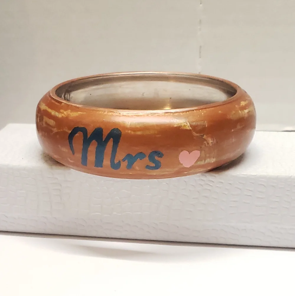 Hand Painted MRS Bronze Distressed Bangle Bracelet Vintage Style